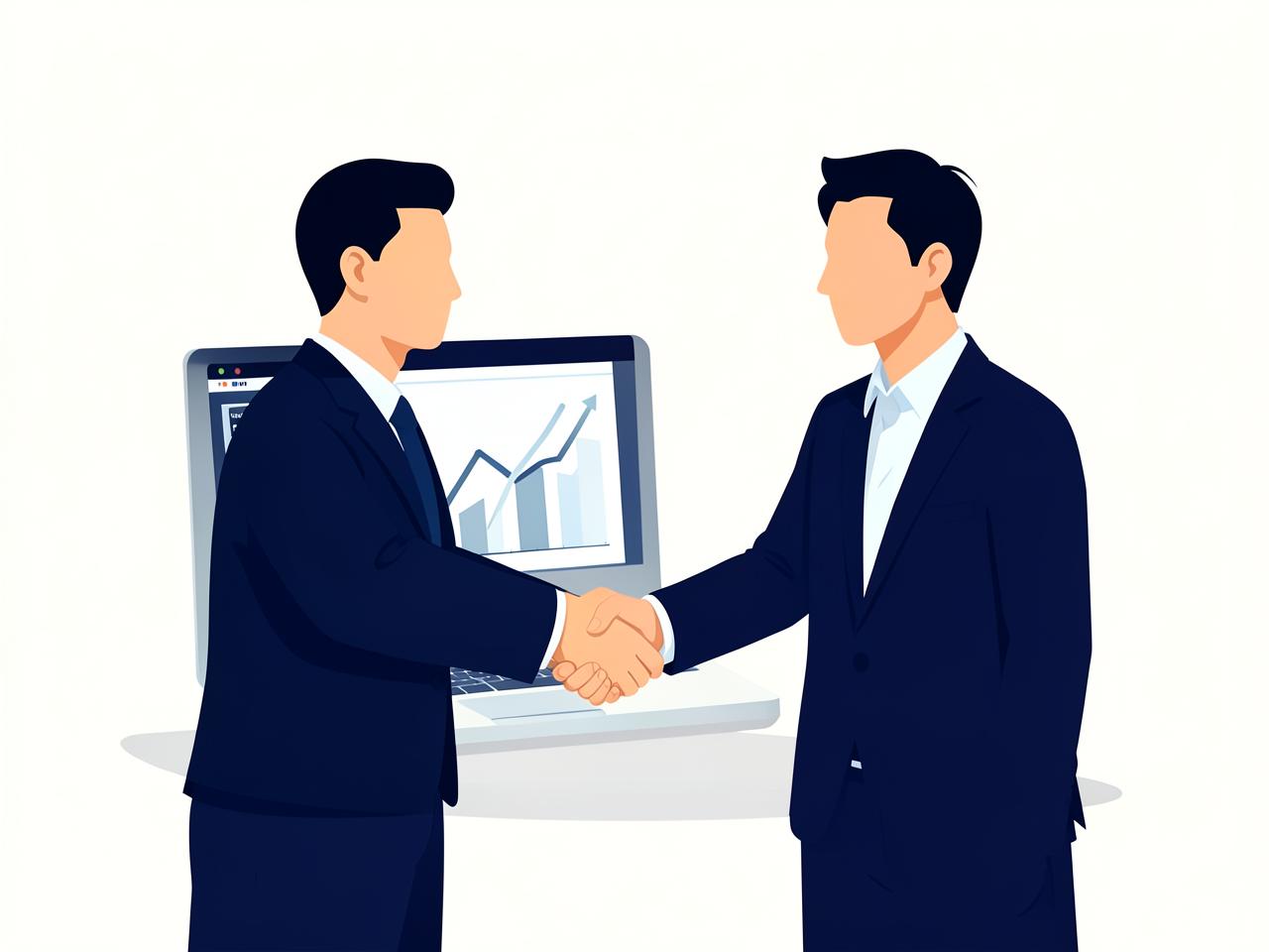 Illustration of an agency partner and Google Ads specialist shaking hands in front of a growth chart